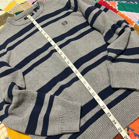 Chaps Grey/Navy Striped Sweater Medium - Picture 4 of 6